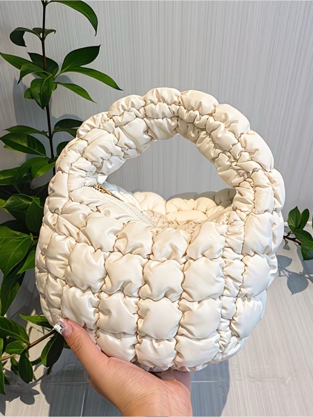 Cute Mini Puffy Quilted Handbag - Beige
